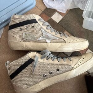 Golden Goose Cream and Black High-Top Sneakers
